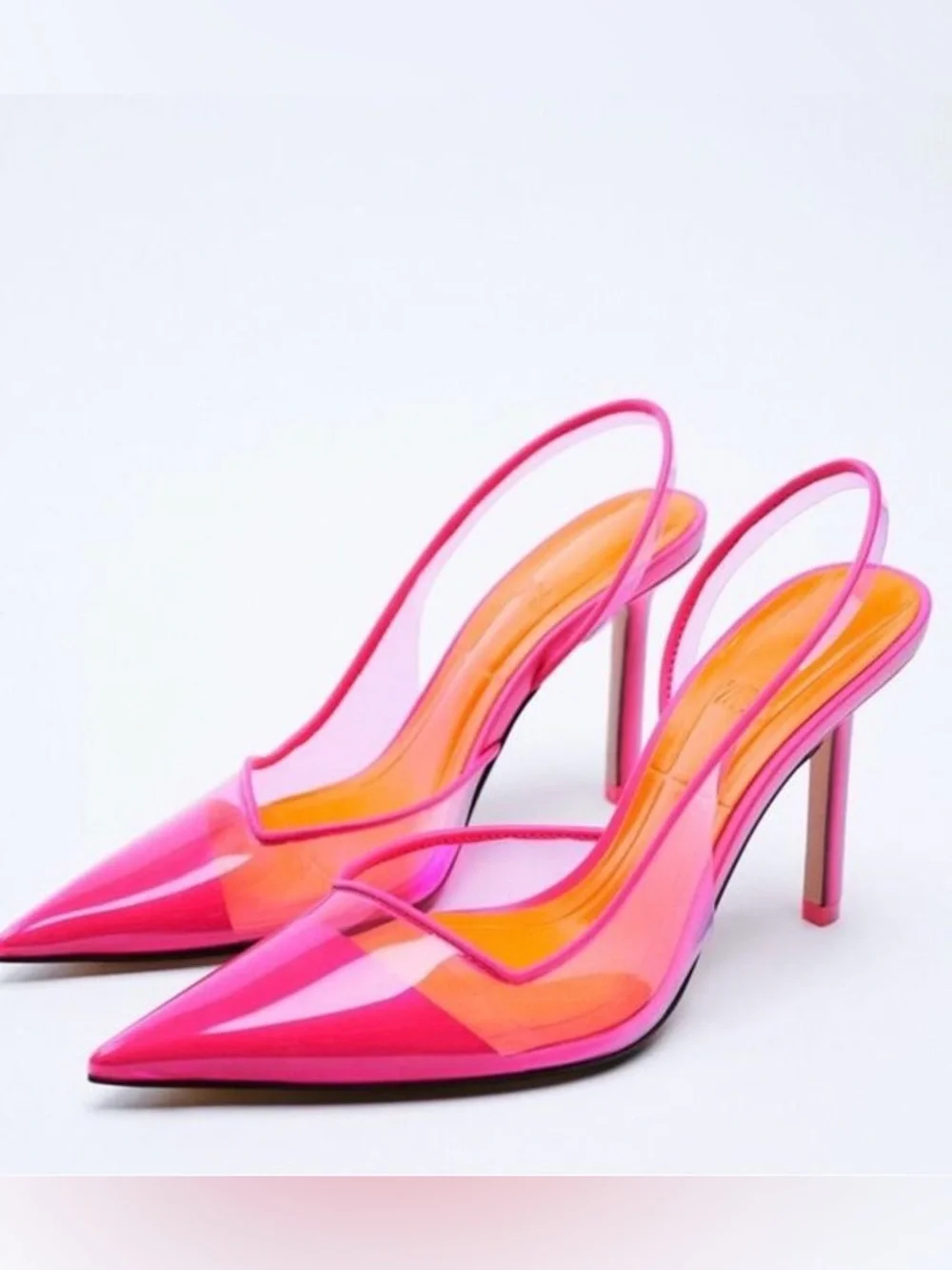 Zara pink vinyl slingback heels - Picture 1 of 6
